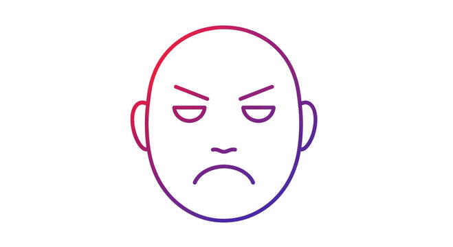 Angry Face Icon, Frustrated Expression, Negative Emotion, Line Art with Gradient