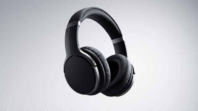 Black wireless headphones on gray background