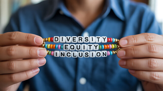 Hands holding beads spelling diversity equity inclusion for culinary showcases and restaurant branding