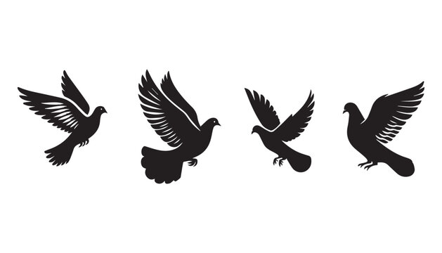 black and white silhouette set of dove bird very high quality vector illustration.