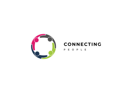 four people connect logo icon vector illustration