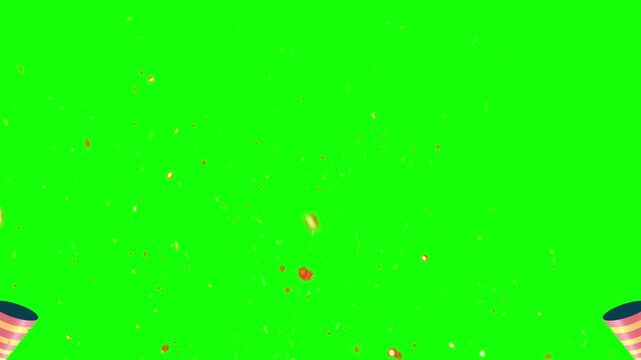 A video showcasing a green screen with confetti and party poppers for a festive celebration