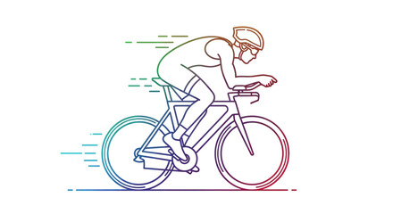 Obraz premium Cyclist Racing Bicycle, Aerodynamic Pose, Speed Lines, Rainbow Gradient Outline