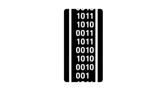 A minimalist vector graphic illustration of a binary code strip on a white background