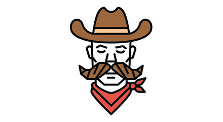 Obraz premium Stylized Cowboy Portrait with Large Moustache and Red Bandana