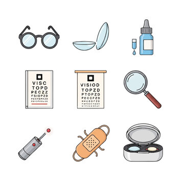 Eye exam and vision care tools.