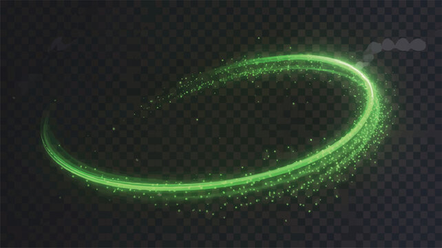 A vibrant green glowing ring shines brightly in a dark setting with sparkling particles.