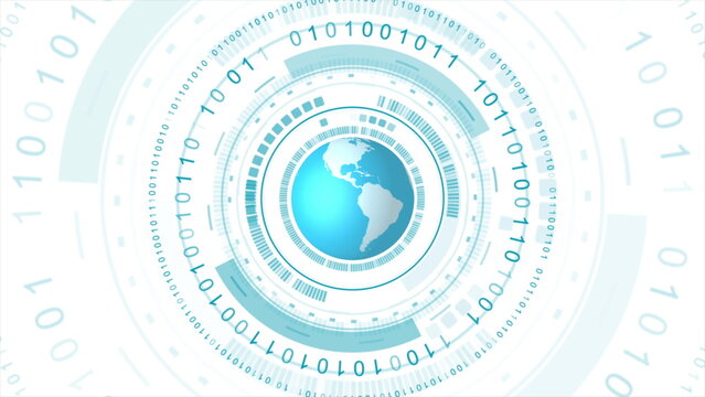 Technological background with globe design, circular elements and binary code