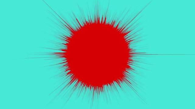 Vibrant red spiky explosion against a bright turquoise background abstract