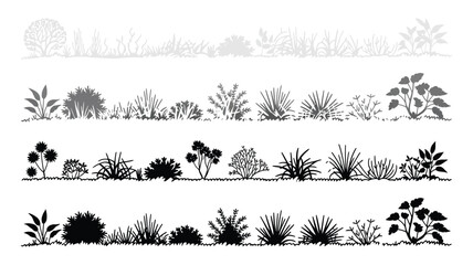 Architectural Vector Drawing of Wetland Forest Tree Line Section and Side View Set for Landscape Design, Separate Layered Elements Clean Illustration Collection © YET FAR 