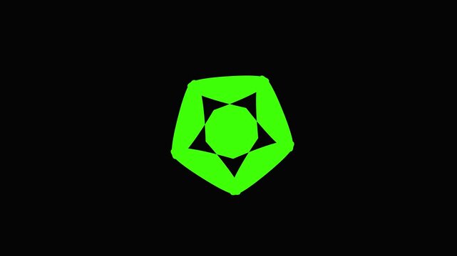 Bright Green Geometric Star Pentagon Shape on Black Background image photo