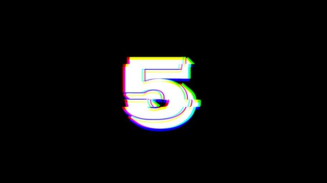 Glitch countdown 10 to 1 digital timer background, with retro style glitch, 4k size, black background, abstract noise text number seamless loop. Stock video animation footage, motion animation.