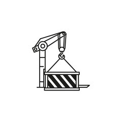 Obraz premium Industrial Crane Lifting Shipping Container Vector Line Art Icon