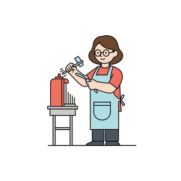 Female Artisan Using Hammer and Tools at Her Workbench Illustration