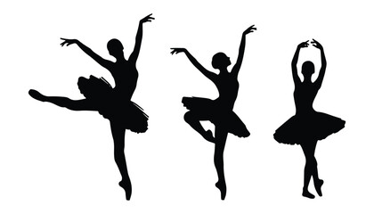 black and white silhouette set of ballerina dancing very high quality vector illustration. © dinesh