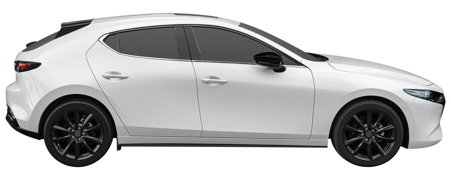 Side view white hatchback car