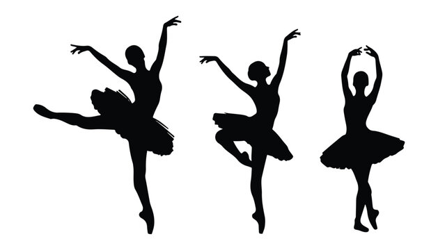 black and white silhouette set of ballerina dancing very high quality vector illustration.