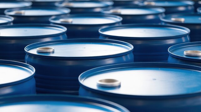 Industrial blue plastic drums storage background