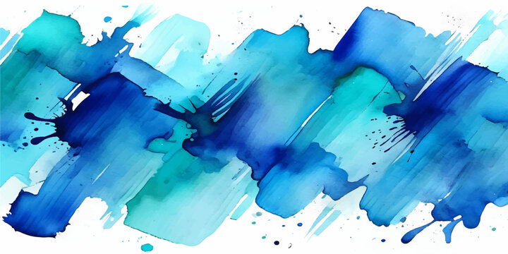 Abstract watercolor background with blue paint splashes forming a vector illustration of the world map globe and planet continents for global geography travel and business atlas art