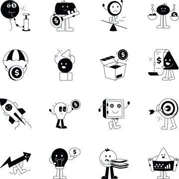 Set of Finance and Business Glyph Style Icons 
