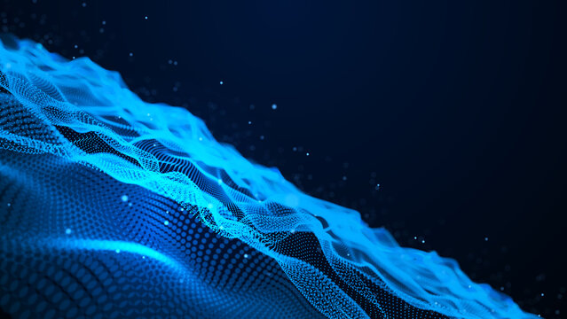 Technology digital wave background concept.Beautiful motion waving dots texture with glowing defocused particles. Cyber or technology background.