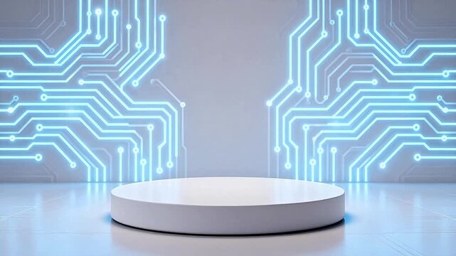 Circular platform with glowing circuit patterns
