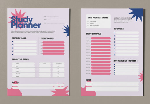 Study Planner Design Layout