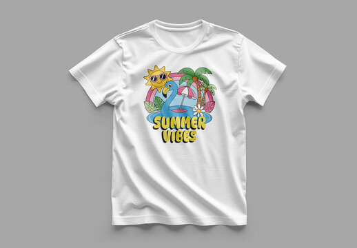 Summer Vibes T Shirt Design with Flamingo Float and Tropical Illustration