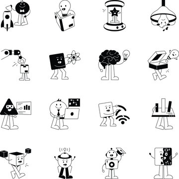 Set of Technology and Digital Glyph Style Icons 