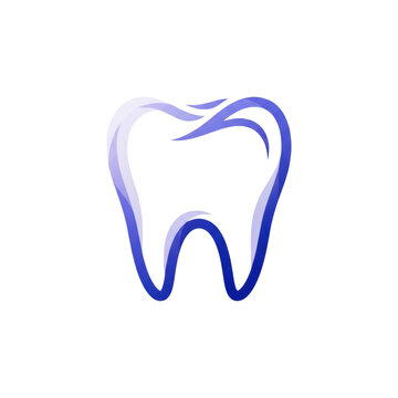 A minimalist, modern stylized molar tooth with rounded cusps and abstract lines, featuring periwinkle to royal blue gradients on a transparent background, concept of clinical precision