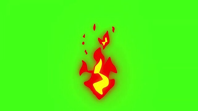 Animated red and yellow flames on green background for visual effects