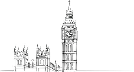 Big Ben London Detailed Line Art Vector – Hand Drawn Elizabeth Tower and Westminster Outline © Jumiyati