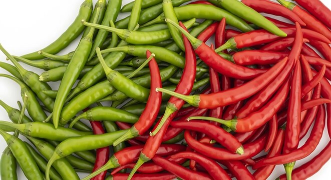 Vibrant mix of green and red chili peppers a colorful culinary ingredient