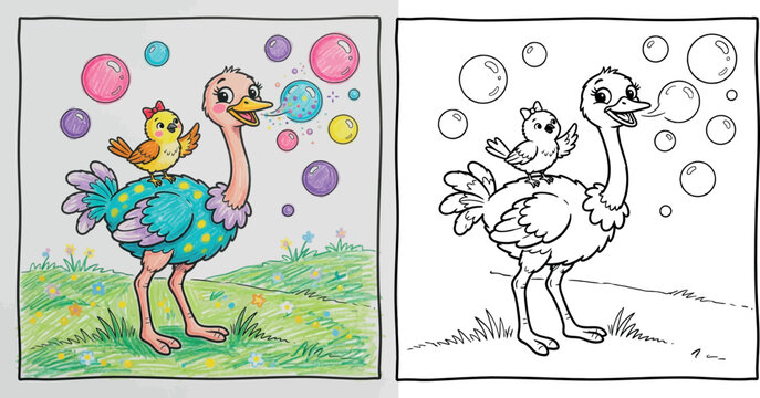 Happy ostrich coloring page