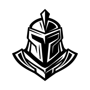 A detailed illustration of a knight's helmet with a visor and a plume on top