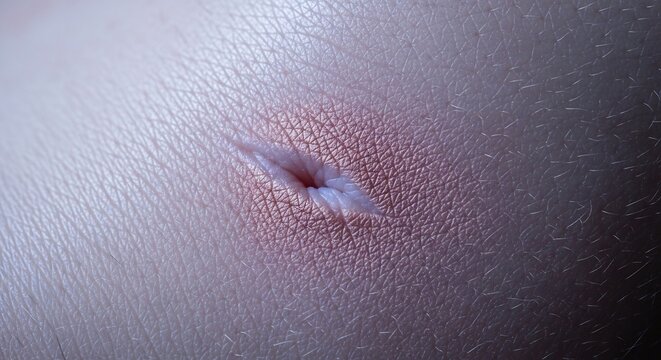Close up macro view of a human belly button navel with skin texture.