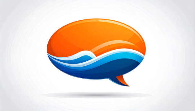 A vibrant logo design combines an orange speech bubble with stylized blue waves, creating a modern and dynamic visual representation.