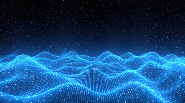 Glowing blue digital wave under starry night sky