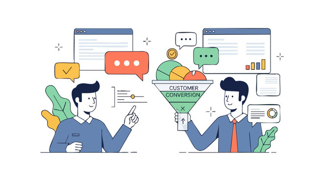 Customer Conversion Funnel and Data Analytics Business Illustration