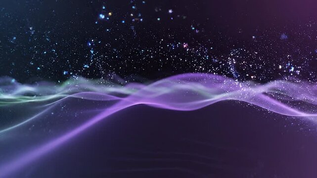 bstract neon particle waves with glowing light and floating dust