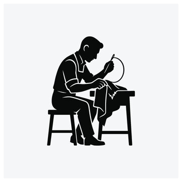 A professional tailor making clothes at a sewing machine.