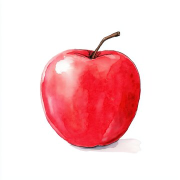 Simple red apple illustration with soft watercolor texture. AI-generated.