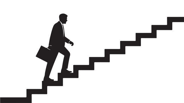 Career Growth Silhouette of Businessman Climbing Stairs for Success Achievement and Professional Ambition