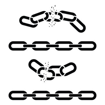 Broken chain icon set. Chain, link, disconnected, damage and repair concept. Weakness icons on white background. Vector illustration.