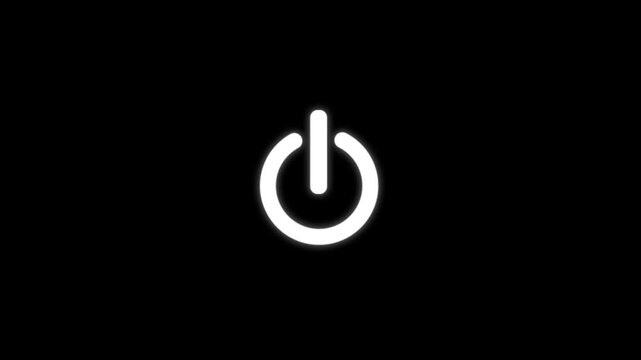 Animated power button symbols turning on with glowing effect on black background