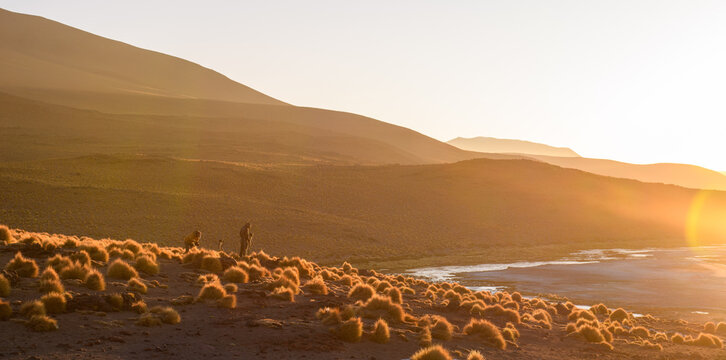 Calm golden sunrise over mountain landscape in Bolivia. Beautiful nature light