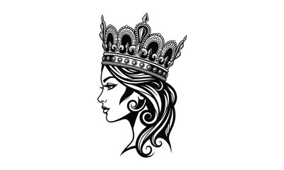 Obraz premium Beautiful queen profile wearing ornate crown with jewels vector art.