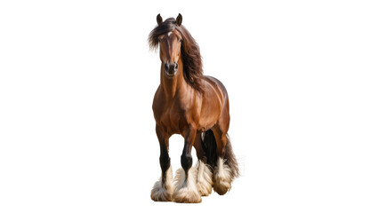 Majestic brown Shire horse with flowing mane and tail, isolated on transparent background © Sean