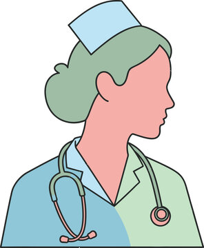 A minimalist vector illustration of a female nurse wearing a stethoscope and cap