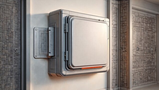 Industrial wall box unit in a clean utility corridor with modern detailing